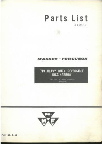 Massey Ferguson Heavy Duty Reversible Disc Harrow 719  Parts Manual