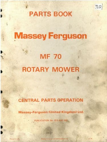 Massey Ferguson MF 70 Rotary Mower Parts Manual - MF70