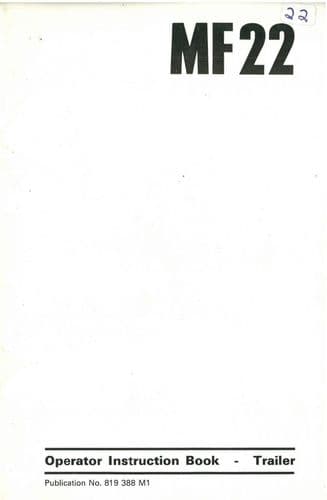 Massey Ferguson MF22 Trailer Operators Manual - MF 22