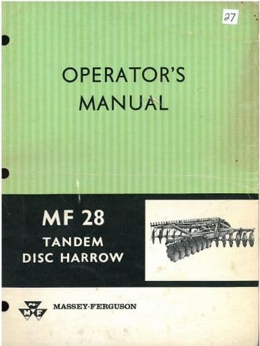 Massey Ferguson MF28 Disc Harrow Operators Manual - MF 28