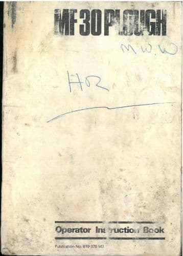 Massey Ferguson MF30 Plough Operators Manual - MF 30