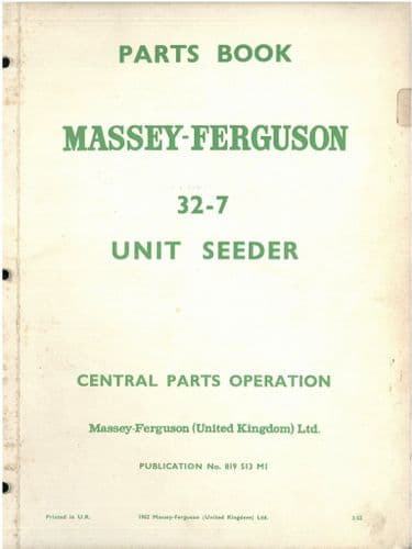 Massey Ferguson MF32-7 Unit Seeder Parts Manual - MF 32