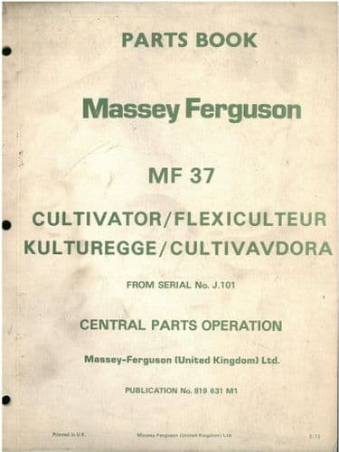 Massey Ferguson MF37 Flexible Tine Cultivator Parts Manual - MF 37