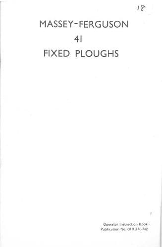 Massey Ferguson MF41 Plough Operators Manual - MF 41