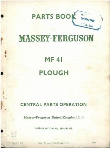 Massey Ferguson MF41 Plough Parts Manual - MF 41