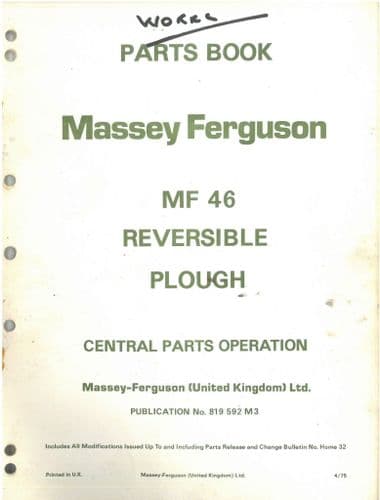 Massey Ferguson MF46 Plough Parts Manual - MF 46
