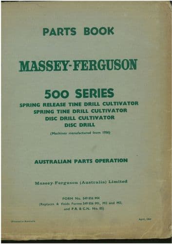 Massey Ferguson MF500 Drill Cultivator Parts Manual - MF 500