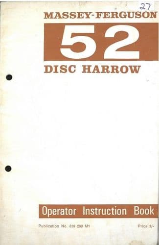 Massey Ferguson MF52 Disc Harrow Operators Manual - MF 52