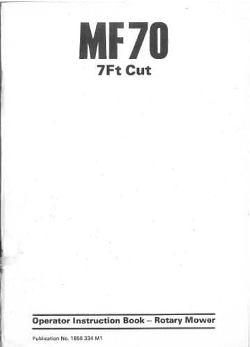 Massey Ferguson MF70 Mower 7ft Cut Operators Manual - MF 70