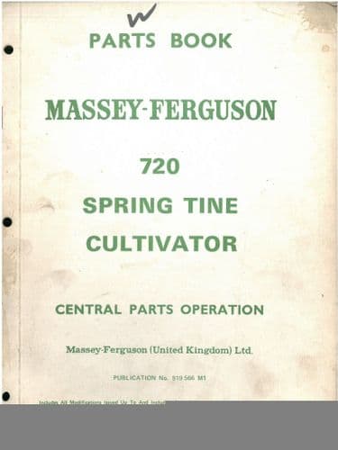 Massey Ferguson MF720 Spring Tine Cultivator Parts Manual - MF 720