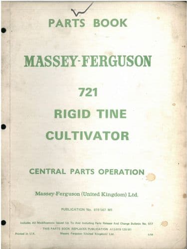Massey Ferguson MF721 Rigid Tine Cultivator Parts Manual - MF 721