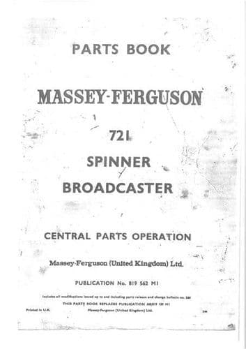 Massey Ferguson MF721 Spinner Broadcaster Fertilizer Spreader Parts Manual - MF 721