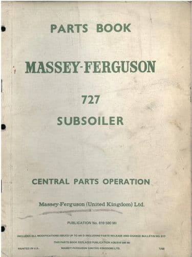 Massey Ferguson MF727 Subsoiler Parts Manual - MF 727