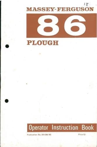 Massey Ferguson MF86 Plough Operators Manual - MF 86