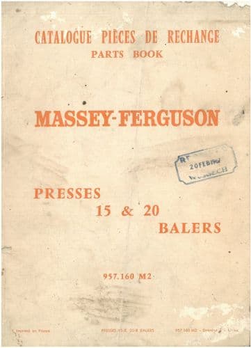 Massey Ferguson Parts Manual Presses 15 and 20 Balers