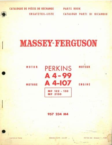 Massey Ferguson Perkins Engine A4-99 A4-107 Parts Manual - For Tractors MF122 - 130  MF2130