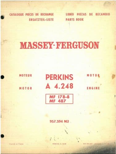 Massey Ferguson Perkins Engine A4.248 Parts Manual - For Tractors MF178-8 MF487