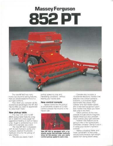 Massey Ferguson Pull Type Combine Harvester MF852PT Brochure - MF 852 PT