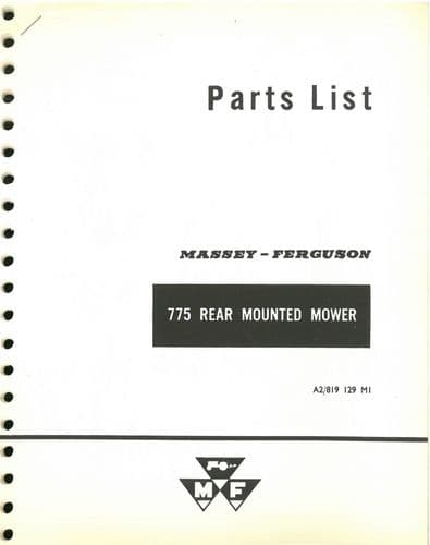 Massey Ferguson Rear Mounted Mower MF775  Parts Manual - MF 775
