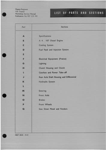 Massey Ferguson Tractor 130 Service Workshop Manual - MF130