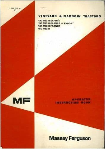 Massey Ferguson Tractor 133, 135, 145 & 152 Op Manual MkIII France & Export Vineyard & Narrow Models