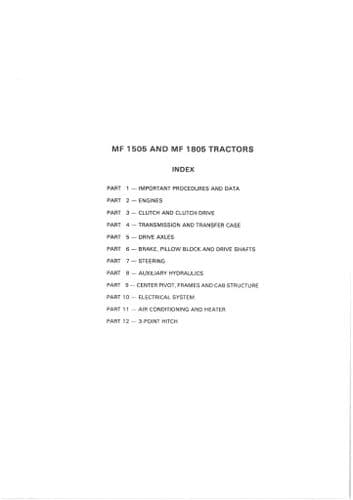 Massey Ferguson Tractor 1505 & 1805 Workshop Service Manual