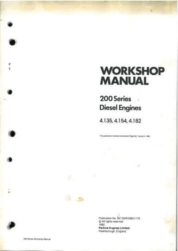 Massey Ferguson Tractor 200 Series - Perkins Diesel Engine 4.135 4.154 4.182 Workshop Manual