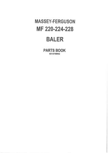 Massey Ferguson Tractor 220,  224 & 228 Parts Manual - MF220 MF224 MF228
