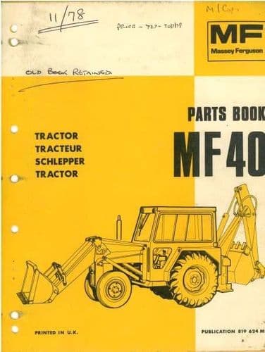 Massey Ferguson Tractor 40 Digger Loader Backhoe Parts Manual - MF40 MF 40