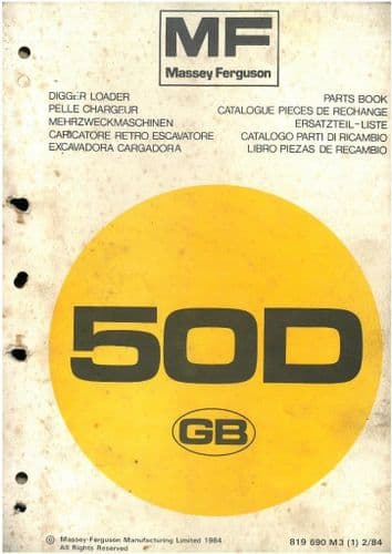 Massey Ferguson Tractor 50D Digger Loader Backhoe Parts Manual - MF50D MF 50 D