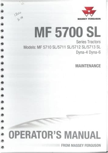 Massey Ferguson Tractor 5710 5711 5712 5713 SL, Dyna 4 & 6 Maintenance Manual