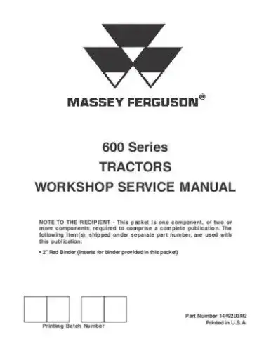 Massey Ferguson Tractor 600 Series - 670, 690, 698, and 699  Workshop Service Manual