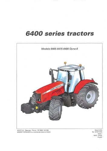 Massey Ferguson Tractor 6465 6475 6480 Dyna6 Operators Manual - Dyna-6