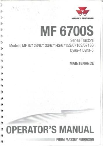 Massey Ferguson Tractor 6712 6713 6714 6715 6716 6718 S, Dyna 4 & 6 Maintenance Manual