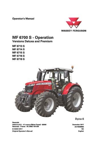 Massey Ferguson Tractor  6713 6714 6715 6716 6718 S & Dyna 6 Operators Manual