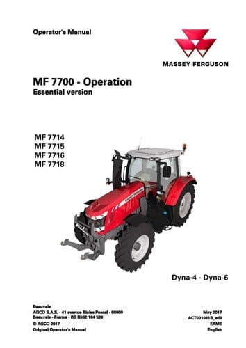 Massey Ferguson Tractor 7714 7715 7716 7718  Dyna6 & VT Ops and Maintenance Manual