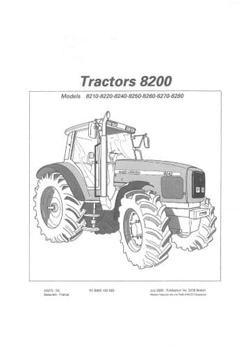 Massey Ferguson Tractor 8210 8220 8240 8250 8260 8270 8280 Operators Manual
