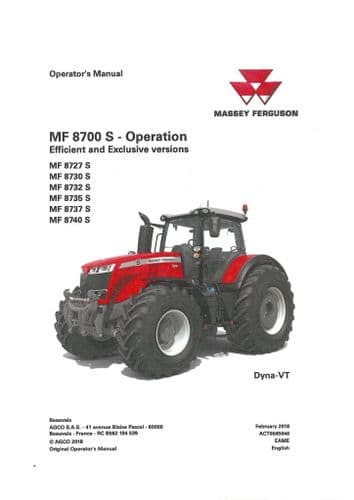 Massey Ferguson Tractor 8727S 8730S 8732S 8735S 8737S 8740S Operators Manual - 8732 8735 8737 8740