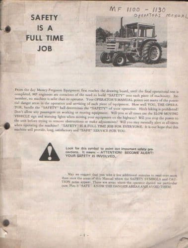 Massey Ferguson Tractor MF 1100 & 1130 Operators Manual MF1100 MF1130