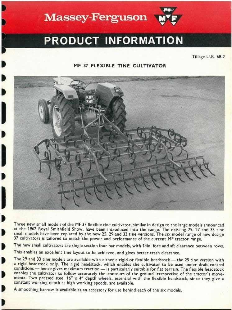 Massey Ferguson Tractor MF 37 Flexible Tine Cultivator Product ...
