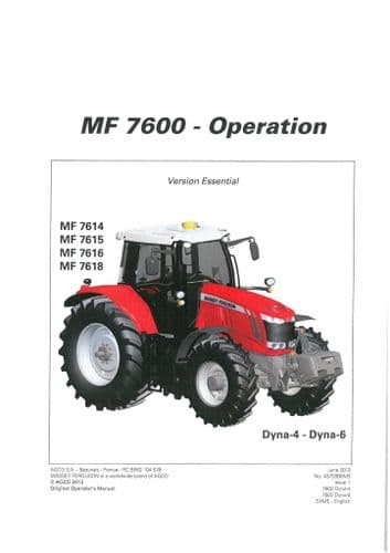Massey Ferguson Tractor MF 7614 7615 7616 7618 Dyna-4 & Dyna-6 Operators Manual