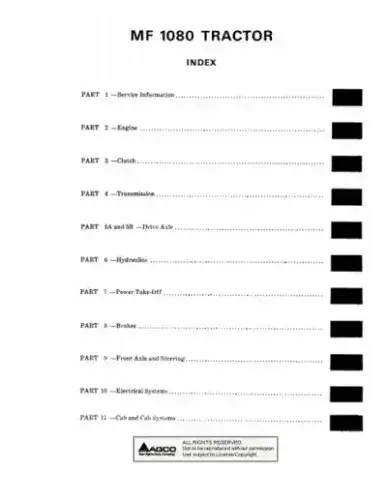 Massey Ferguson Tractor MF1080 Workshop Service Manual