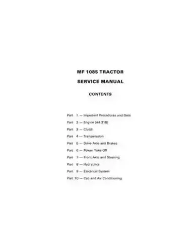 Massey Ferguson Tractor MF1085 Workshop Service Manual