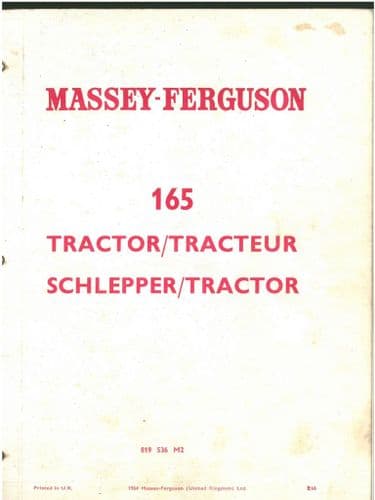 Massey Ferguson Tractor MF165 Parts Manual - MF 165