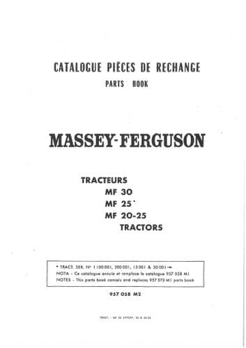 Massey Ferguson Tractor MF20-25 MF25 MF30 (MF825) and Perkins Engine A4-99 A4-107 Parts Manual