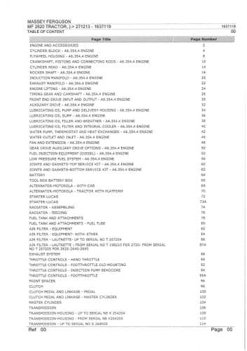 Massey Ferguson Tractor MF2620 Parts Manual