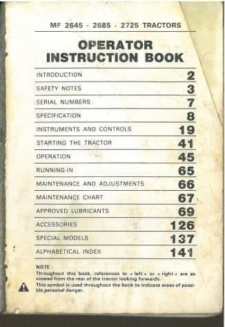 Massey Ferguson Tractor MF2645 MF2685 MF2725 Operators Manual - MF 2645 2685 2725