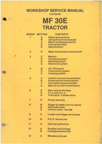 Massey Ferguson Tractor MF30E Workshop Service Manual - MF 30E