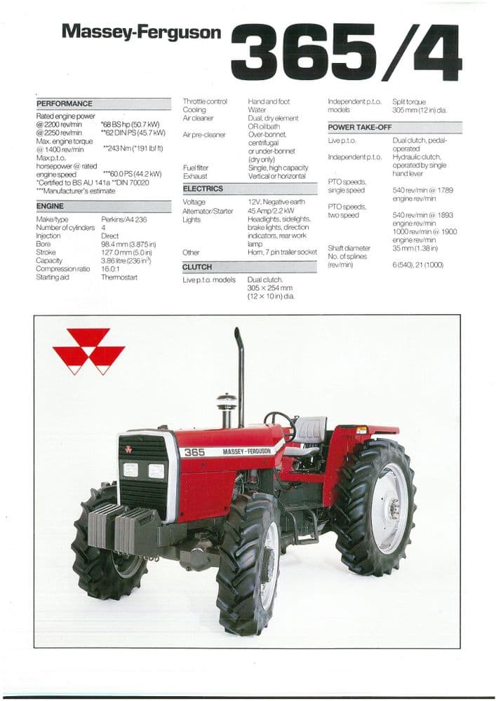 Massey Ferguson Tractor MF365/4 Brochure - MF 365/4