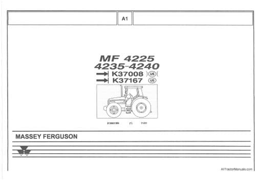 Massey Ferguson Tractor MF4225 MF4235 MF4240 Parts Manual